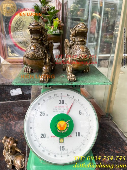 Đôi Tỳ Hưu Có Cánh Bằng Đồng Hun Cao 14cm, nặng 2,5kg