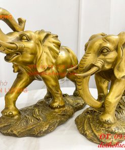 Đôi Voi Rừng Bằng Đồng Phong Thủy Ngang 28cm Cao 24cm