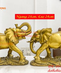 Đôi Voi Rừng Bằng Đồng Phong Thủy Ngang 28cm Cao 24cm