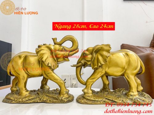 Đôi Voi Rừng Bằng Đồng Phong Thủy Ngang 28cm Cao 24cm