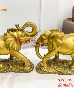 Đôi Voi Rừng Bằng Đồng Phong Thủy Ngang 28cm Cao 24cm