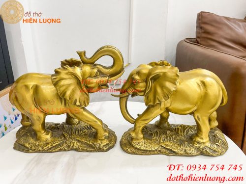 Đôi Voi Rừng Bằng Đồng Phong Thủy Ngang 28cm Cao 24cm
