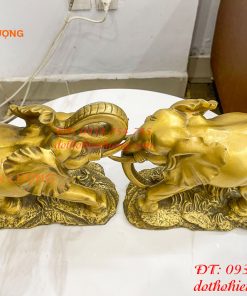 Đôi Voi Rừng Bằng Đồng Phong Thủy Ngang 28cm Cao 24cm