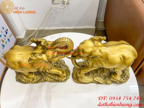 Đôi Voi Rừng Bằng Đồng Phong Thủy Ngang 28cm Cao 24cm