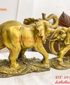 Đôi Voi Rừng Bằng Đồng Phong Thủy Ngang 28cm Cao 24cm