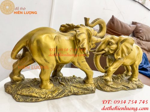 Đôi Voi Rừng Bằng Đồng Phong Thủy Ngang 28cm Cao 24cm