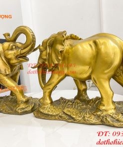 Đôi Voi Rừng Bằng Đồng Phong Thủy Ngang 28cm Cao 24cm