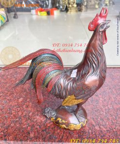 Tượng Gà Trống Bằng Đồng Vẽ Màu Ngũ Sắc Đứng Bao Tiền Cao 30cm