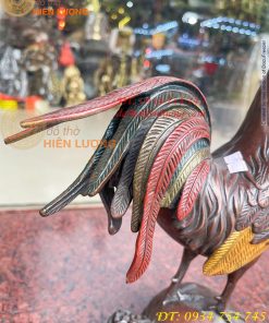 Tượng Gà Trống Bằng Đồng Vẽ Màu Ngũ Sắc Đứng Bao Tiền Cao 30cm