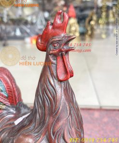 Tượng Gà Trống Bằng Đồng Vẽ Màu Ngũ Sắc Đứng Bao Tiền Cao 30cm
