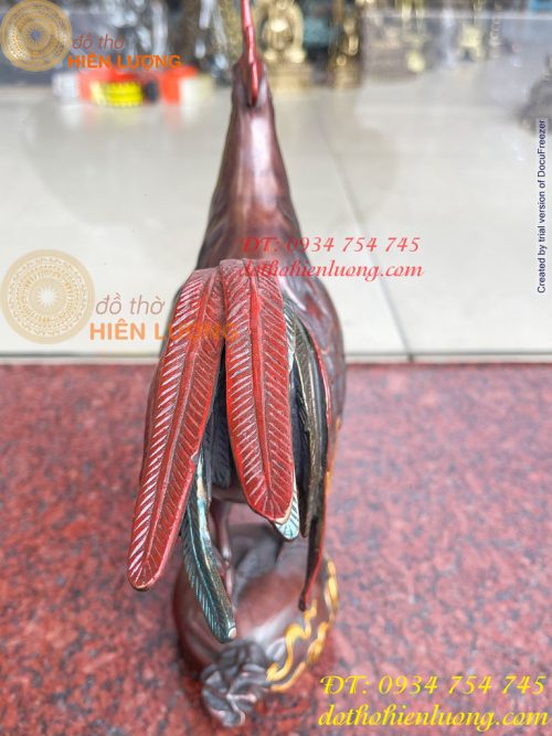 Tượng Gà Trống Bằng Đồng Vẽ Màu Ngũ Sắc Đứng Bao Tiền Cao 30cm