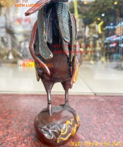 Tượng Gà Trống Bằng Đồng Vẽ Màu Ngũ Sắc Đứng Bao Tiền Cao 30cm