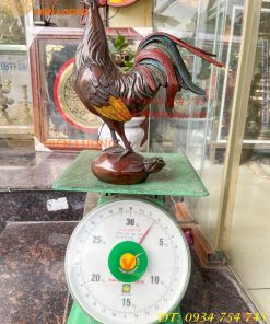 Tượng Gà Trống Bằng Đồng Vẽ Màu Ngũ Sắc Đứng Bao Tiền Cao 30cm