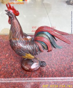 Tượng Gà Trống Bằng Đồng Vẽ Màu Ngũ Sắc Đứng Bao Tiền Cao 30cm
