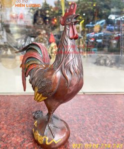 Tượng Gà Trống Bằng Đồng Vẽ Màu Ngũ Sắc Đứng Bao Tiền Cao 30cm