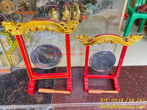 Kẻng Bằng Đồng Đỏ Đúc Đường Kính 18cm và 20cm Kèm Giá, Dùi