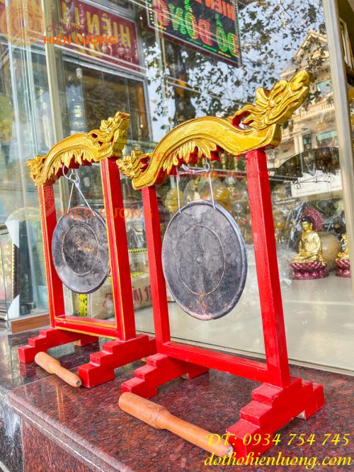 Kẻng Bằng Đồng Đỏ Đúc Đường Kính 18cm và 20cm Kèm Giá, Dùi