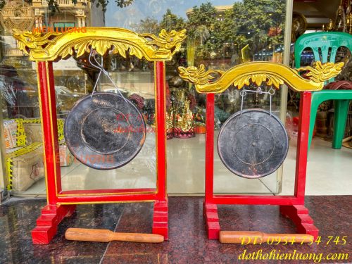 Kẻng Bằng Đồng Đỏ Đúc Đường Kính 18cm và 20cm Kèm Giá, Dùi