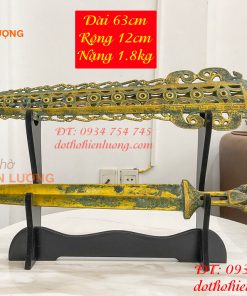 Kiếm Đồng Màu Xanh Giả Cổ Có Vỏ, Chuôi Kiếm Hình Người Dài 63cm