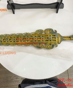 Kiếm Đồng Màu Xanh Giả Cổ Có Vỏ, Chuôi Kiếm Hình Người Dài 63cm