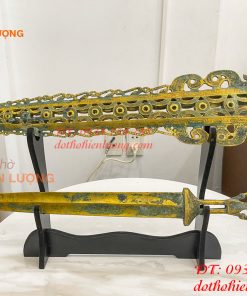 Kiếm Đồng Màu Xanh Giả Cổ Có Vỏ, Chuôi Kiếm Hình Người Dài 63cm