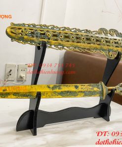 Kiếm Đồng Màu Xanh Giả Cổ Có Vỏ, Chuôi Kiếm Hình Người Dài 63cm