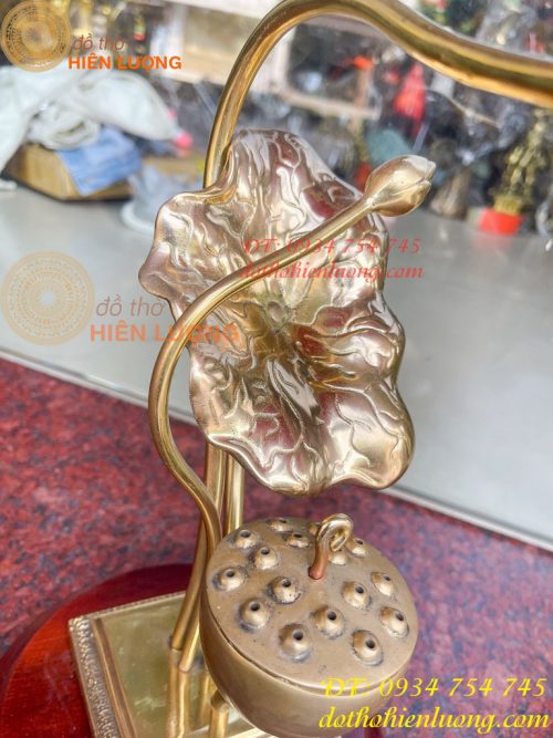Lư xông trầm hoa sen bằng đồng đúc cao 30cm