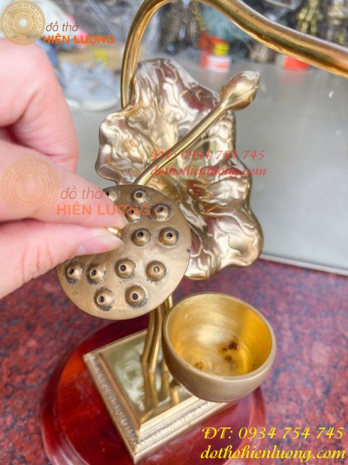 Lư xông trầm hoa sen bằng đồng đúc cao 30cm