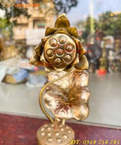 Lư xông trầm hoa sen bằng đồng đúc cao 30cm