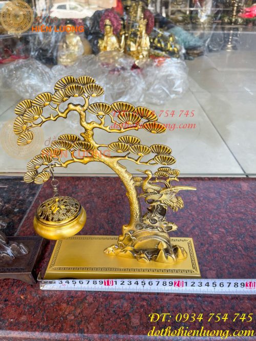 Lư xông trầm treo cây tùng hạc bằng đồng cao 29cm
