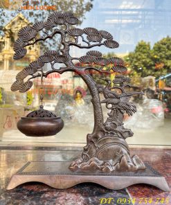 Lư xông trầm treo cây tùng hạc bằng đồng cao 29cm