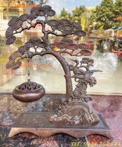 Lư xông trầm treo cây tùng hạc bằng đồng cao 29cm