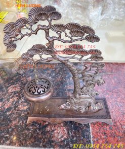 Lư xông trầm treo cây tùng hạc bằng đồng cao 29cm