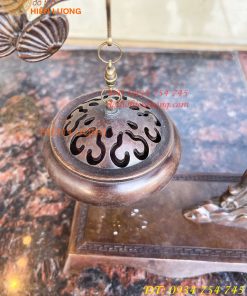 Lư xông trầm treo cây tùng hạc bằng đồng cao 29cm