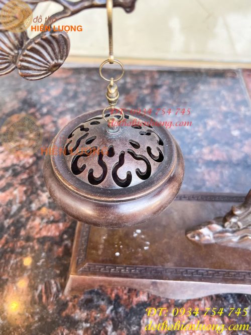 Lư xông trầm treo cây tùng hạc bằng đồng cao 29cm