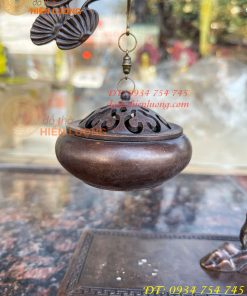 Lư xông trầm treo cây tùng hạc bằng đồng cao 29cm