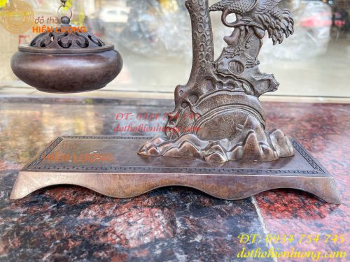 Lư xông trầm treo cây tùng hạc bằng đồng cao 29cm