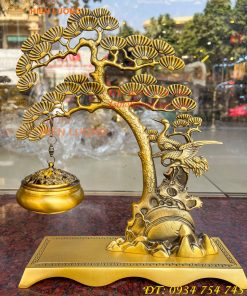 Lư xông trầm treo cây tùng hạc bằng đồng cao 29cm