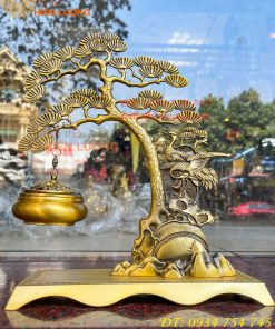 Lư xông trầm treo cây tùng hạc bằng đồng cao 29cm