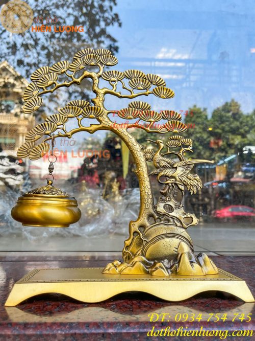 Lư xông trầm treo cây tùng hạc bằng đồng cao 29cm