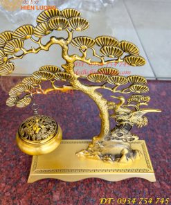 Lư xông trầm treo cây tùng hạc bằng đồng cao 29cm
