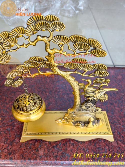 Lư xông trầm treo cây tùng hạc bằng đồng cao 29cm