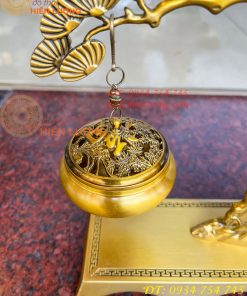 Lư xông trầm treo cây tùng hạc bằng đồng cao 29cm
