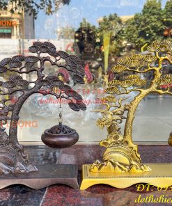 Lư xông trầm treo cây tùng hạc bằng đồng cao 29cm
