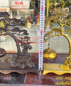 Lư xông trầm treo cây tùng hạc bằng đồng cao 29cm