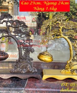 Lư xông trầm treo cây tùng hạc bằng đồng cao 29cm