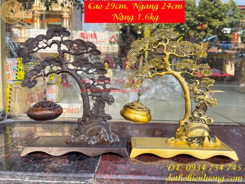 Lư xông trầm treo cây tùng hạc bằng đồng cao 29cm