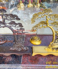 Lư xông trầm treo cây tùng hạc bằng đồng cao 29cm