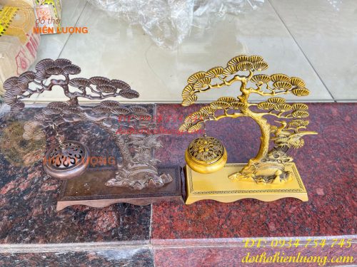 Lư xông trầm treo cây tùng hạc bằng đồng cao 29cm