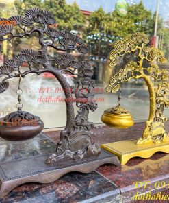 Lư xông trầm treo cây tùng hạc bằng đồng cao 29cm